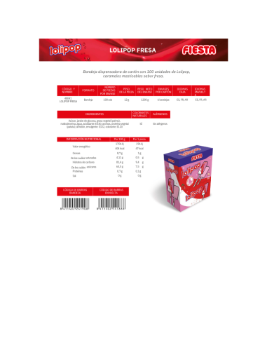 Caja Lolipop de 100 Unidades de Fresa